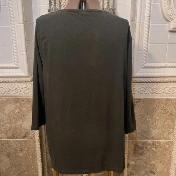 Zena Jeans. Size 3X. Dark Olive Drab Green. Stretch. 3/4 Sleeve. Top. B127 - Picture 4 of 5